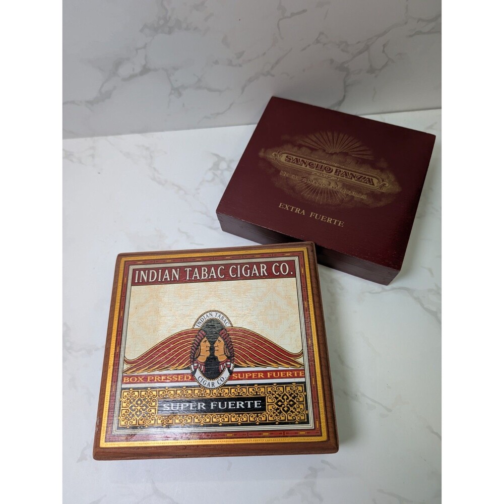 Sancho Panza Indian Tabac Cigar Box Lot 2 Wooden Hinged Boxes